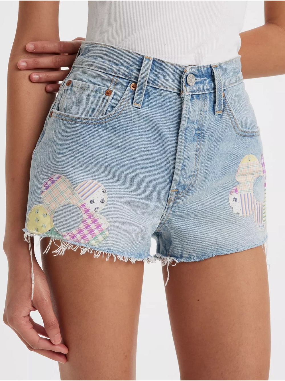 Levi 501 distressed floral patchwork Buttonfly shorts SZ 25